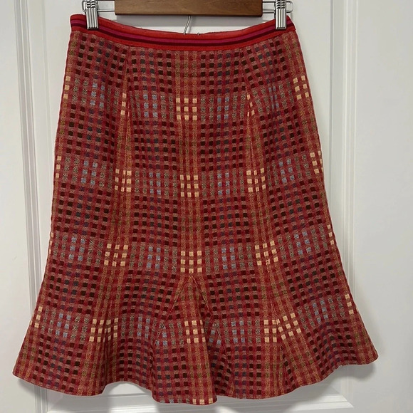 ETCETERA Multicolor Check Print Knee Length Wool Blend Flute Skirt size 8 - Picture 3 of 4
